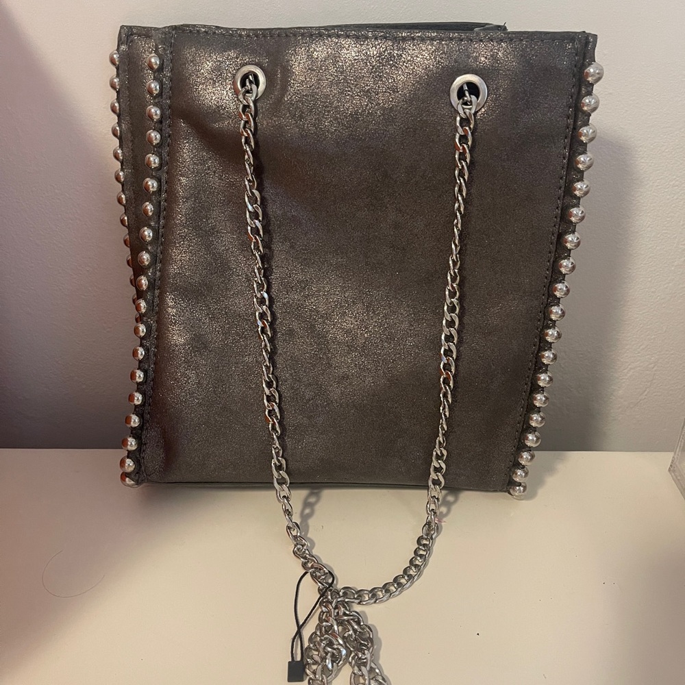 Zara Grey Metallic Chain Tote Bag